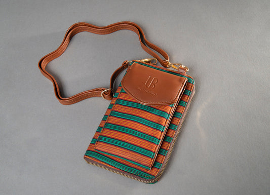 LB Lina Berlina Phone bag lurik brown and green